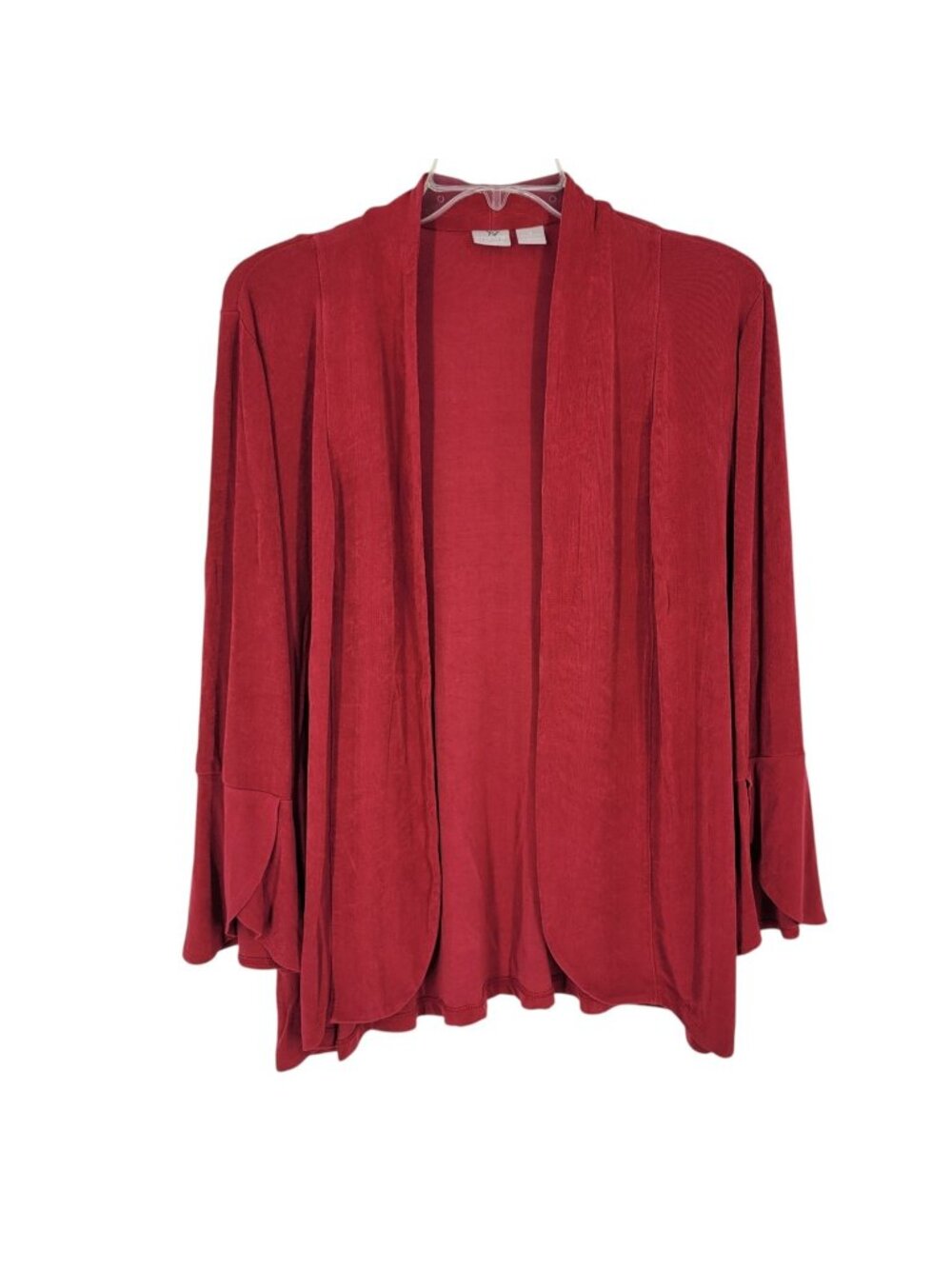 Chicos Travelers 4 20/22 Red Bell Sleeve Cardigan Open Front Draped Slinky